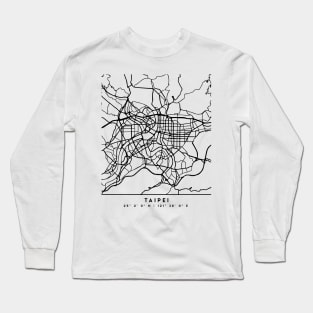 TAIPEI TAIWAN BLACK CITY STREET MAP ART Long Sleeve T-Shirt